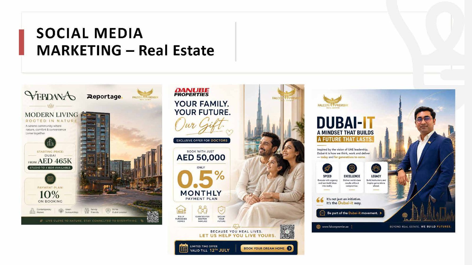 Falcon Premier 3 — real estate marketing Dubai, property website design, real estate social media ads, luxury property branding