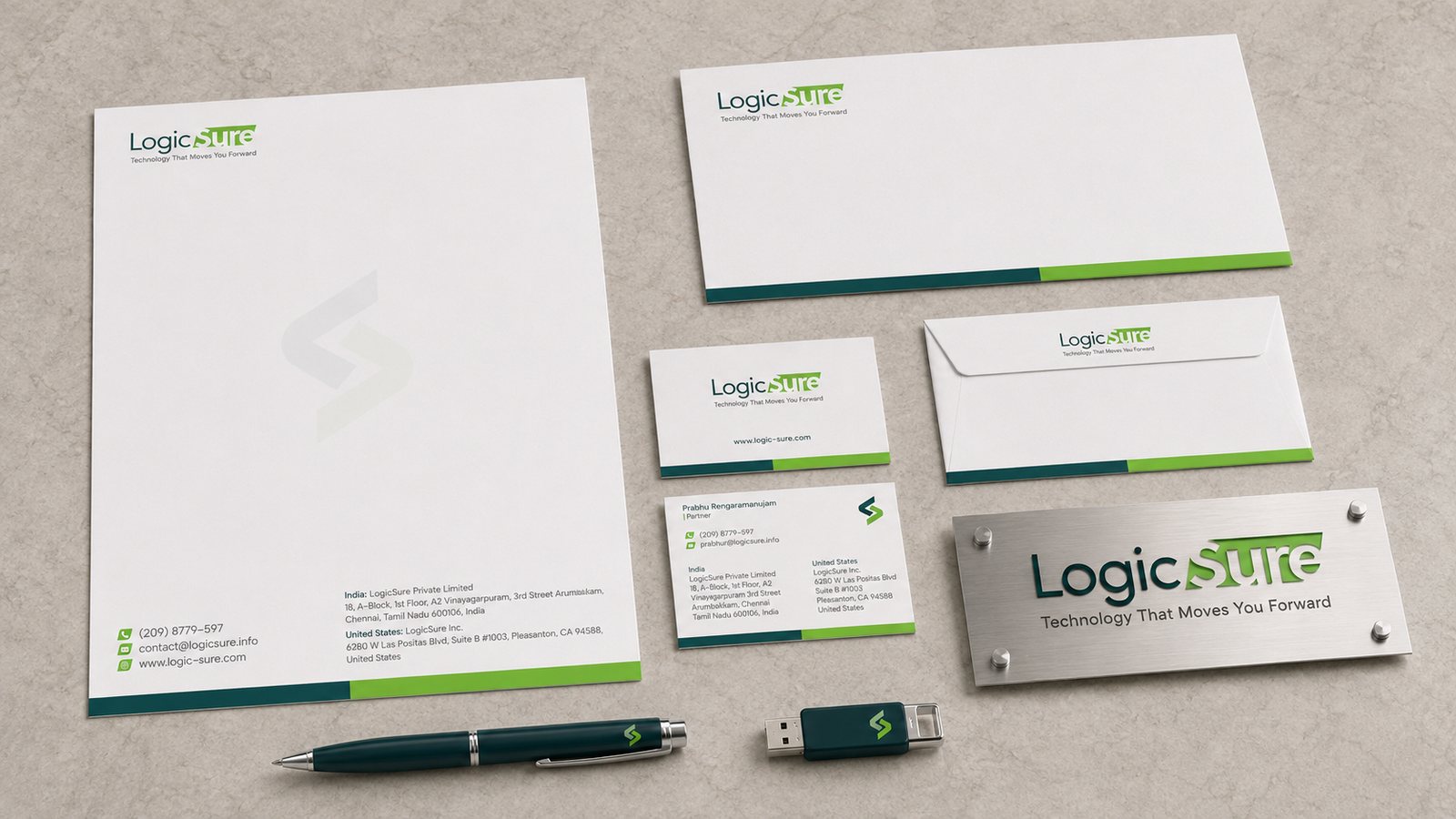 LogicSure 1 — technology logo design, corporate stationery design, brand identity design India